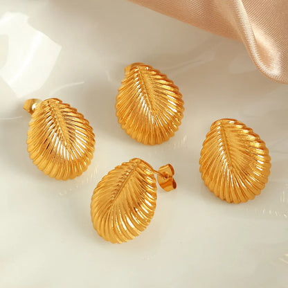 1 Pair Casual Elegant Simple Style Leaves Oval Polishing 304 Stainless Steel 18K Gold Plated Ear Studs