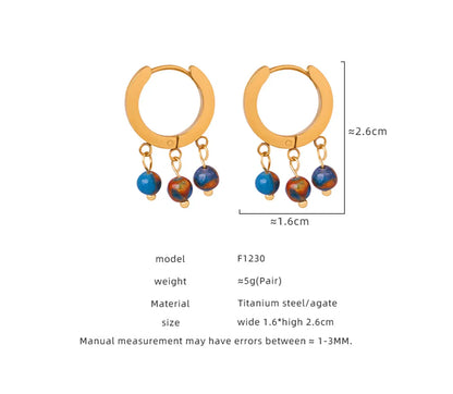 1 Pair Casual Elegant Simple Style Round Plating Agate Titanium Steel 18k Gold Plated Drop Earrings