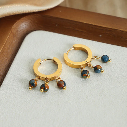 1 Pair Casual Elegant Simple Style Round Plating Agate Titanium Steel 18k Gold Plated Drop Earrings