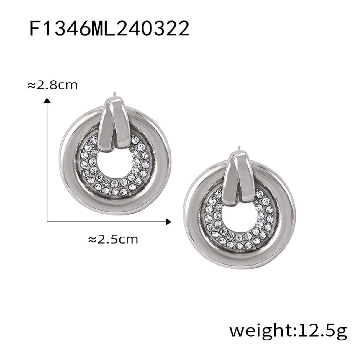 1 Pair Casual Elegant Simple Style Round Plating Inlay Titanium Steel Rhinestones 18K Gold Plated Ear Studs