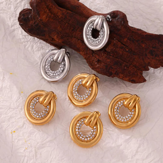 1 Pair Casual Elegant Simple Style Round Plating Inlay Titanium Steel Rhinestones 18K Gold Plated Ear Studs