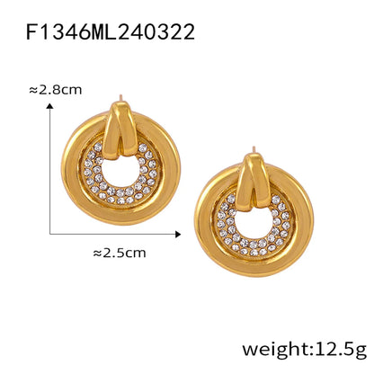 1 Pair Casual Elegant Simple Style Round Plating Inlay Titanium Steel Rhinestones 18K Gold Plated Ear Studs