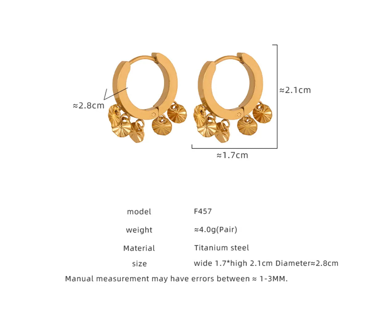 1 Pair Casual Elegant Simple Style Round Plating Titanium Steel 18K Gold Plated Earrings