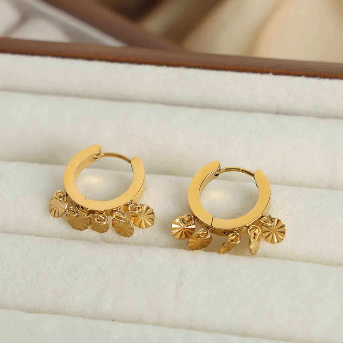 1 Pair Casual Elegant Simple Style Round Plating Titanium Steel 18K Gold Plated Earrings