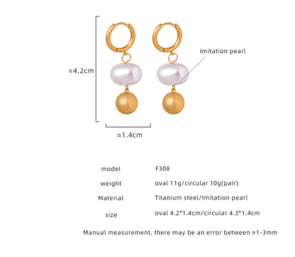 1 Pair Casual Elegant Simple Style Solid Color Beaded Plating Imitation Pearl Titanium Steel 18k Gold Plated Drop Earrings