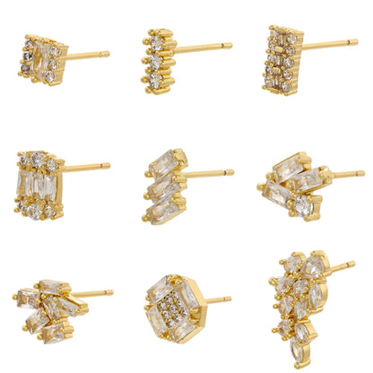 1 Pair Casual Elegant Simple Style Solid Color Plating Inlay Copper Zircon 18k Gold Plated Ear Studs