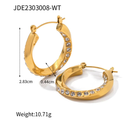 1 Pair Casual Elegant Solid Color Inlay 316 Stainless Steel  Zircon 18K Gold Plated Earrings