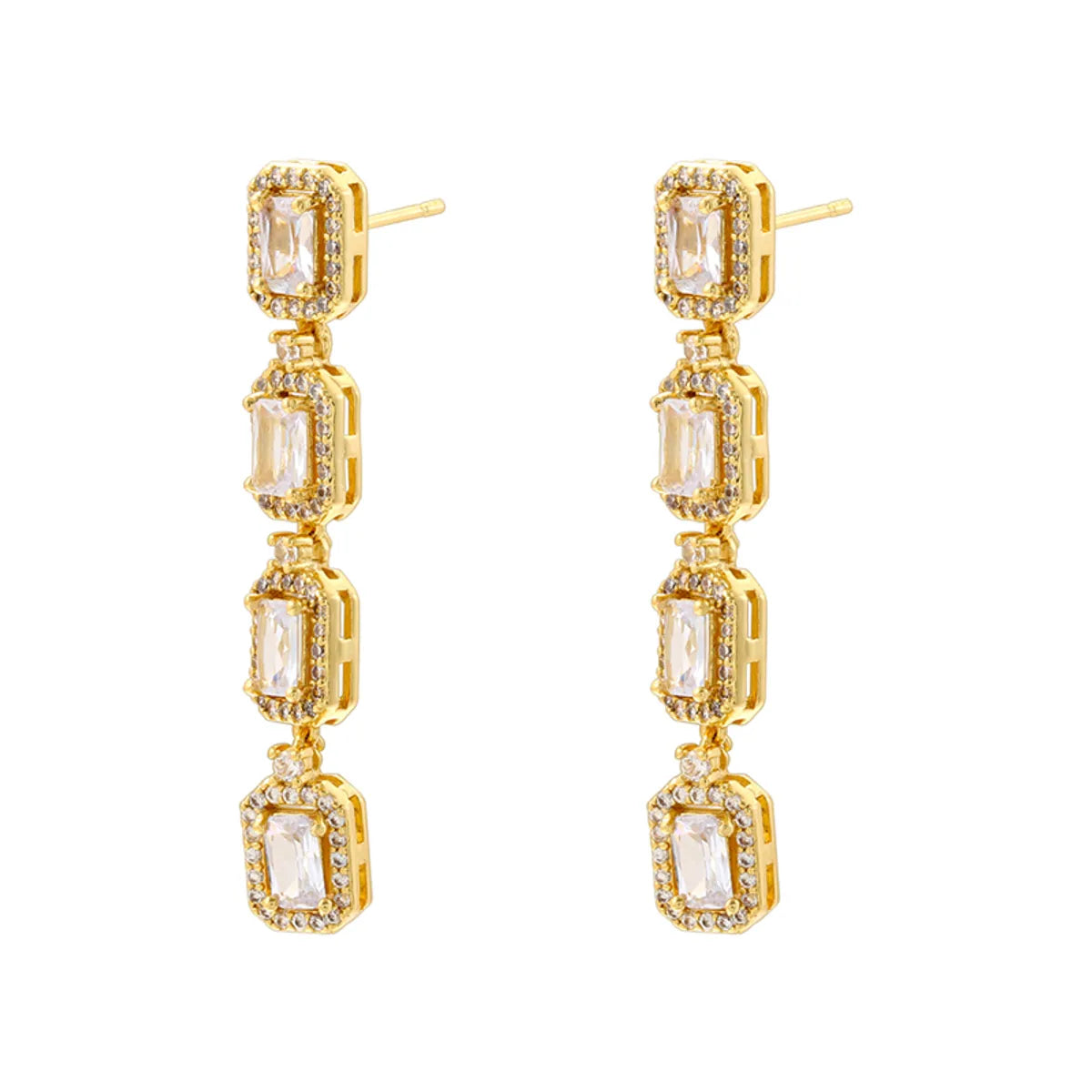 1 Pair Casual Elegant Solid Color Plating Inlay Copper Zircon 18K Gold Plated Drop Earrings