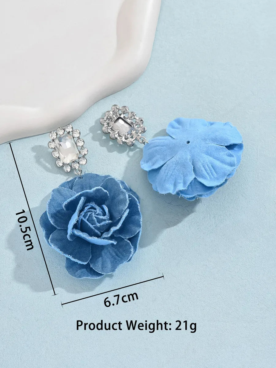 1 Pair Casual Elegant Streetwear Flower Inlay Alloy Denim Rhinestones Drop Earrings