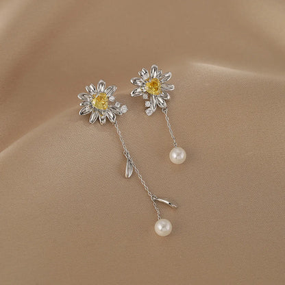 1 Pair Casual Elegant Sweet Heart Shape Flower Pearl Inlay Alloy Rhinestones Drop Earrings