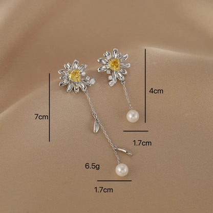 1 Pair Casual Elegant Sweet Heart Shape Flower Pearl Inlay Alloy Rhinestones Drop Earrings