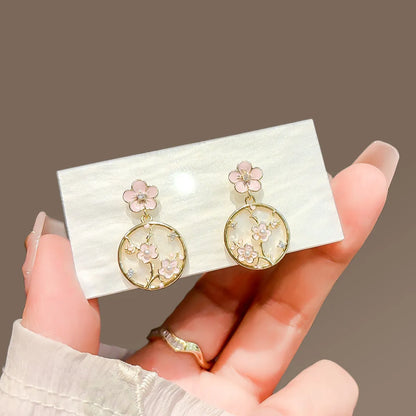 1 Pair Casual Elegant Sweet Round Flower Inlay Alloy Rhinestones Pearl Drop Earrings