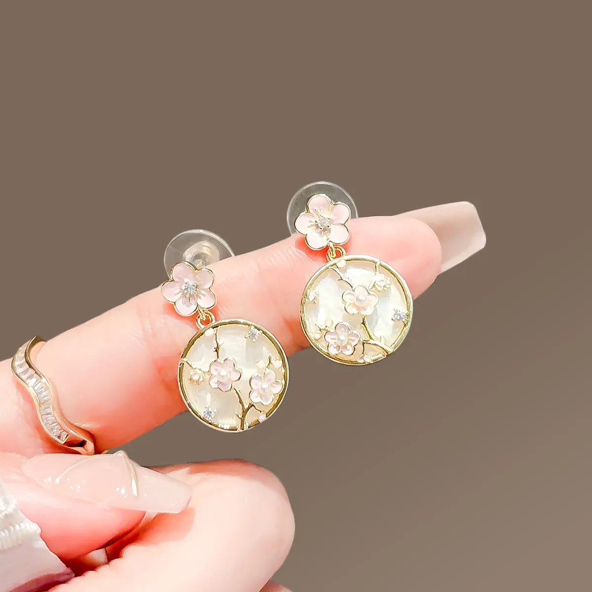 1 Pair Casual Elegant Sweet Round Flower Inlay Alloy Rhinestones Pearl Drop Earrings