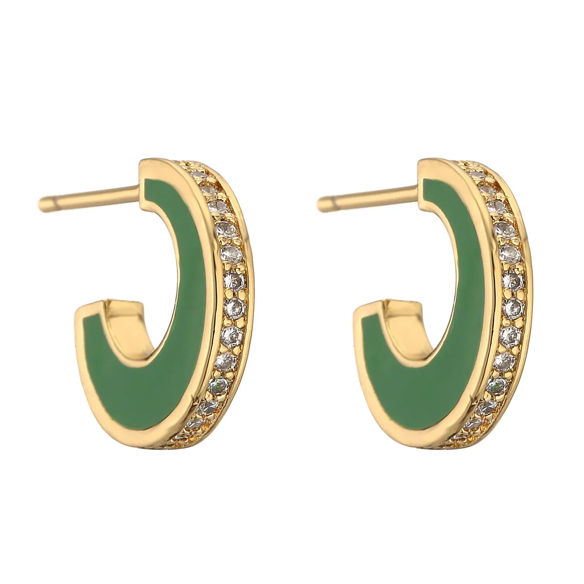 1 Pair Casual Elegant Vacation C Shape Enamel Plating Inlay Copper Zircon 18k Gold Plated Ear Studs