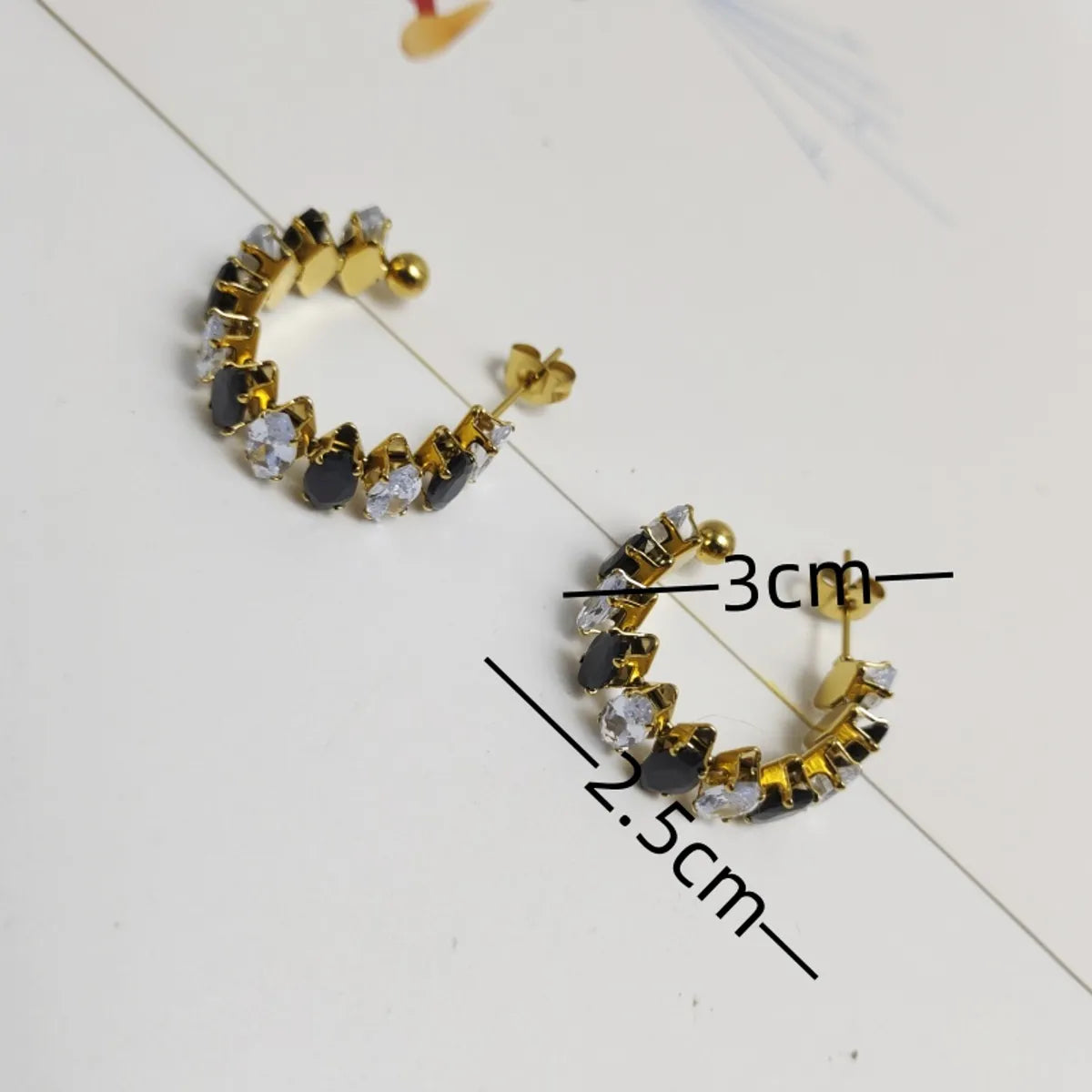 1 Pair Casual Elegant Vacation C Shape Inlay 304 Stainless Steel Zircon 18K Gold Plated Ear Studs