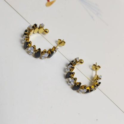 1 Pair Casual Elegant Vacation C Shape Inlay 304 Stainless Steel Zircon 18K Gold Plated Ear Studs