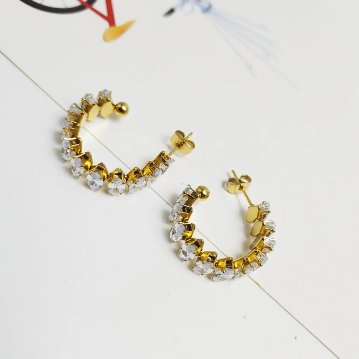 1 Pair Casual Elegant Vacation C Shape Inlay 304 Stainless Steel Zircon 18K Gold Plated Ear Studs