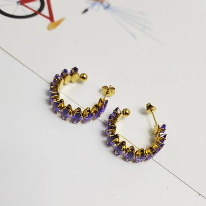 1 Pair Casual Elegant Vacation C Shape Inlay 304 Stainless Steel Zircon 18K Gold Plated Ear Studs