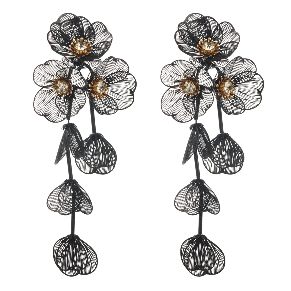 1 Pair Casual Elegant Vacation Flower Inlay Alloy Rhinestones Silver Plated Drop Earrings