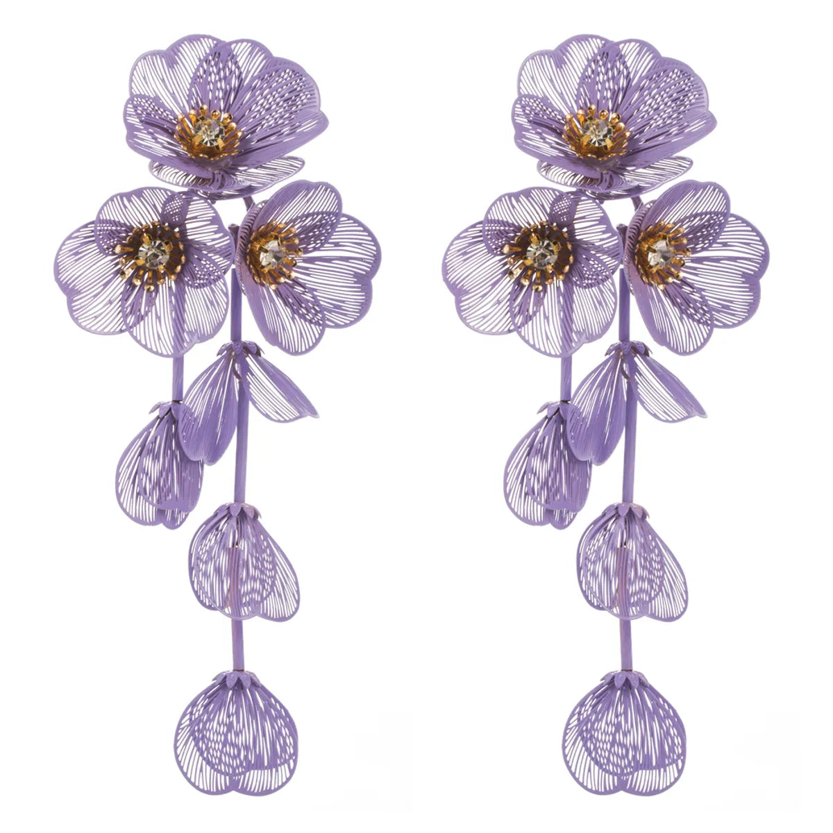 1 Pair Casual Elegant Vacation Flower Inlay Alloy Rhinestones Silver Plated Drop Earrings