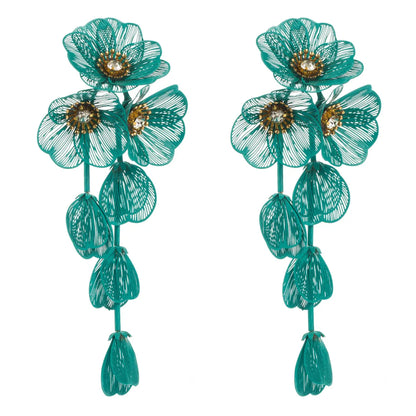 1 Pair Casual Elegant Vacation Flower Inlay Alloy Rhinestones Silver Plated Drop Earrings