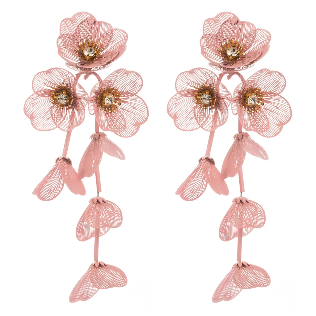 1 Pair Casual Elegant Vacation Flower Inlay Alloy Rhinestones Silver Plated Drop Earrings