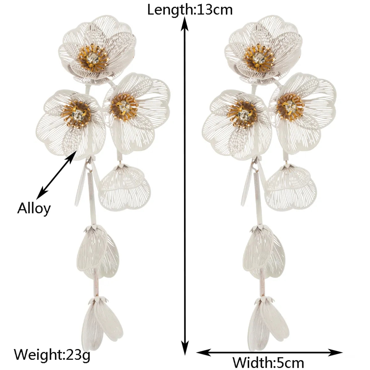 1 Pair Casual Elegant Vacation Flower Inlay Alloy Rhinestones Silver Plated Drop Earrings