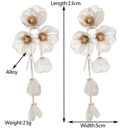 1 Pair Casual Elegant Vacation Flower Inlay Alloy Rhinestones Silver Plated Drop Earrings