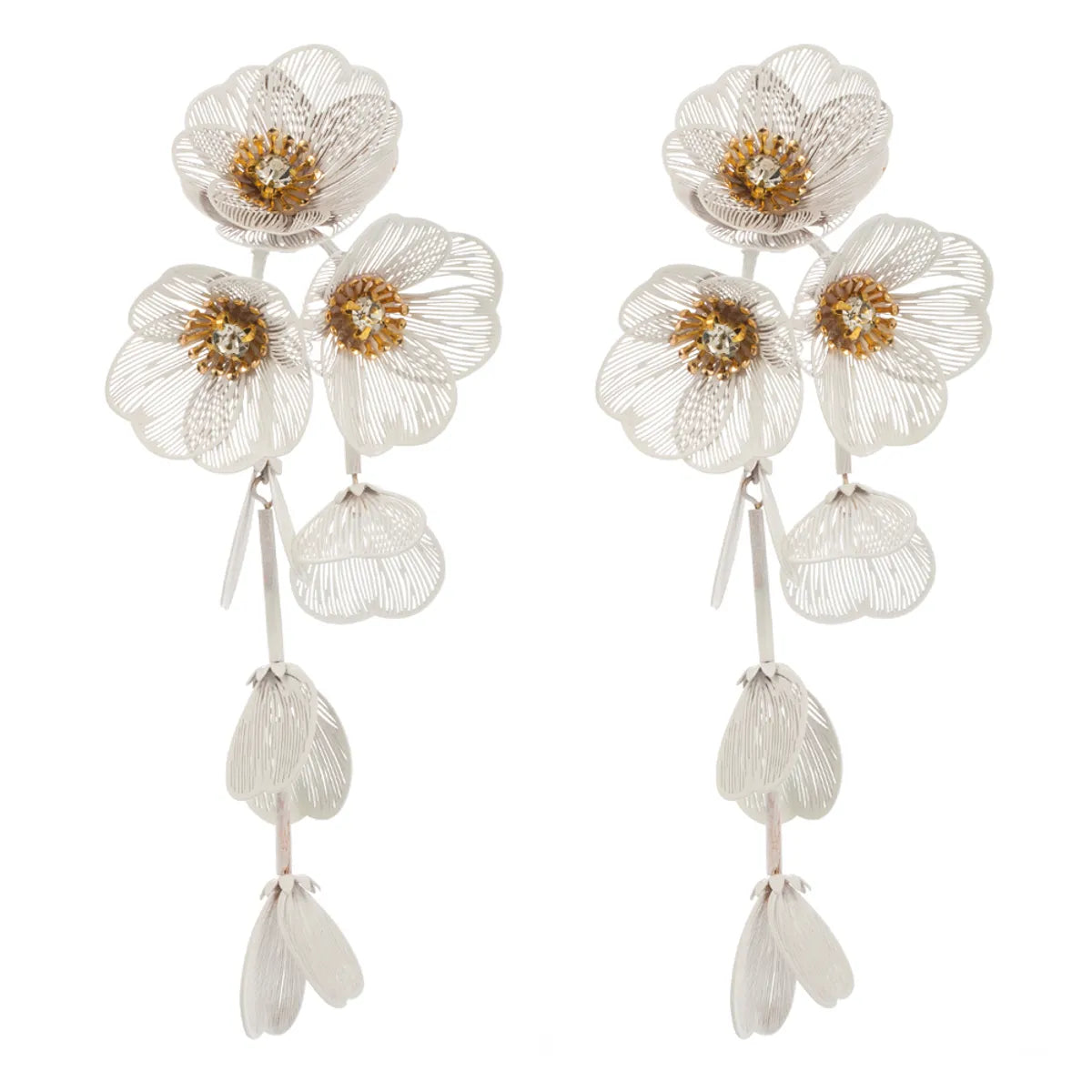 1 Pair Casual Elegant Vacation Flower Inlay Alloy Rhinestones Silver Plated Drop Earrings