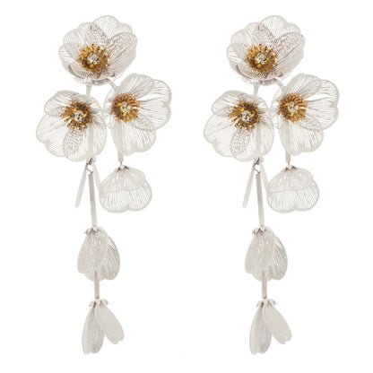 1 Pair Casual Elegant Vacation Flower Inlay Alloy Rhinestones Silver Plated Drop Earrings