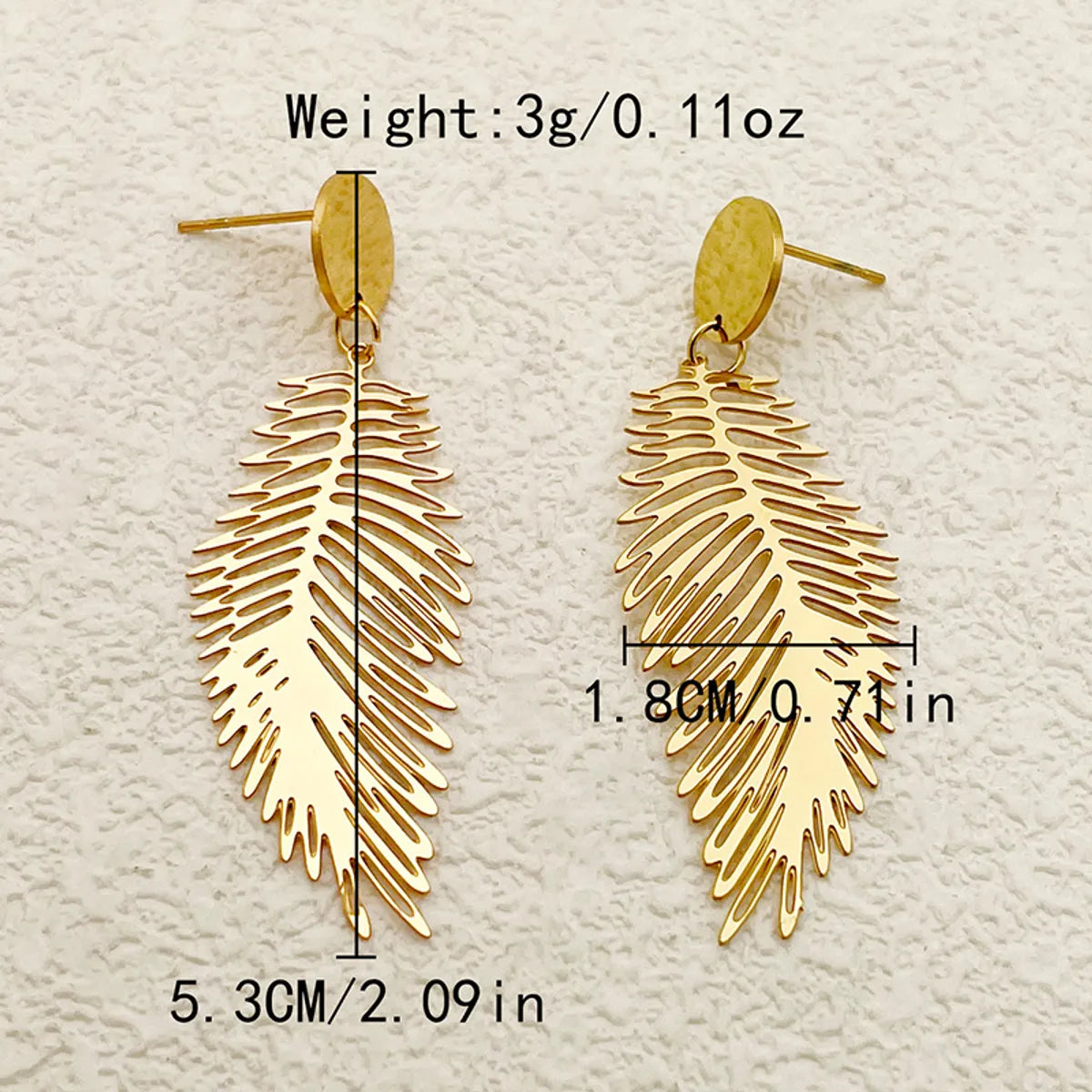 1 Pair Casual Elegant Vintage Style Feather Polishing Plating Hollow Out Stainless Steel Gold Plated Drop Earrings