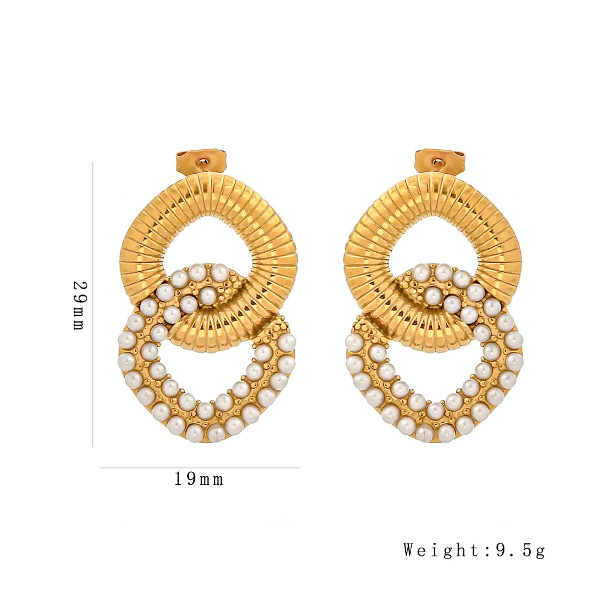 1 Pair Casual Elegant Vintage Style Ring Inlay 304 Stainless Steel Artificial Pearls 18K Gold Plated Ear Studs