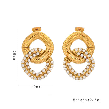 1 Pair Casual Elegant Vintage Style Ring Inlay 304 Stainless Steel Artificial Pearls 18K Gold Plated Ear Studs