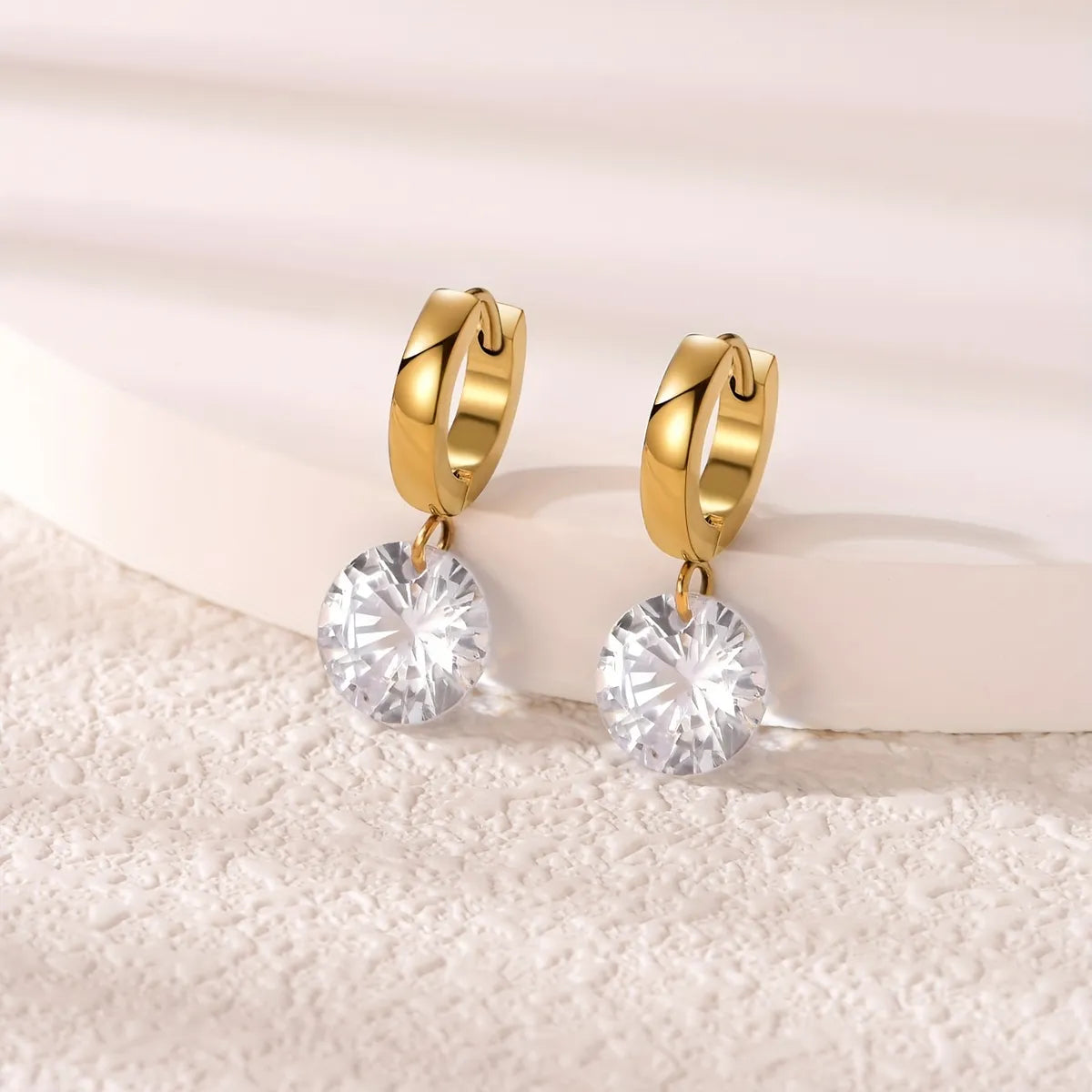 1 Pair Casual Elegant Water Droplets Plating Inlay Stainless Steel Zircon Gold Plated Drop Earrings