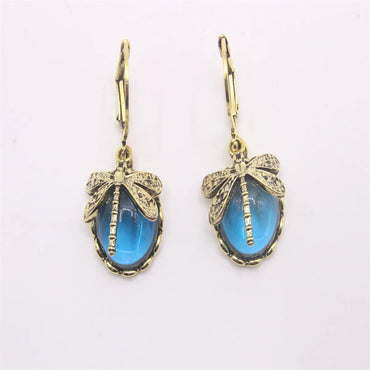 1 Pair Casual Ethnic Style Oval Dragonfly Plating Inlay Alloy Crystal Drop Earrings