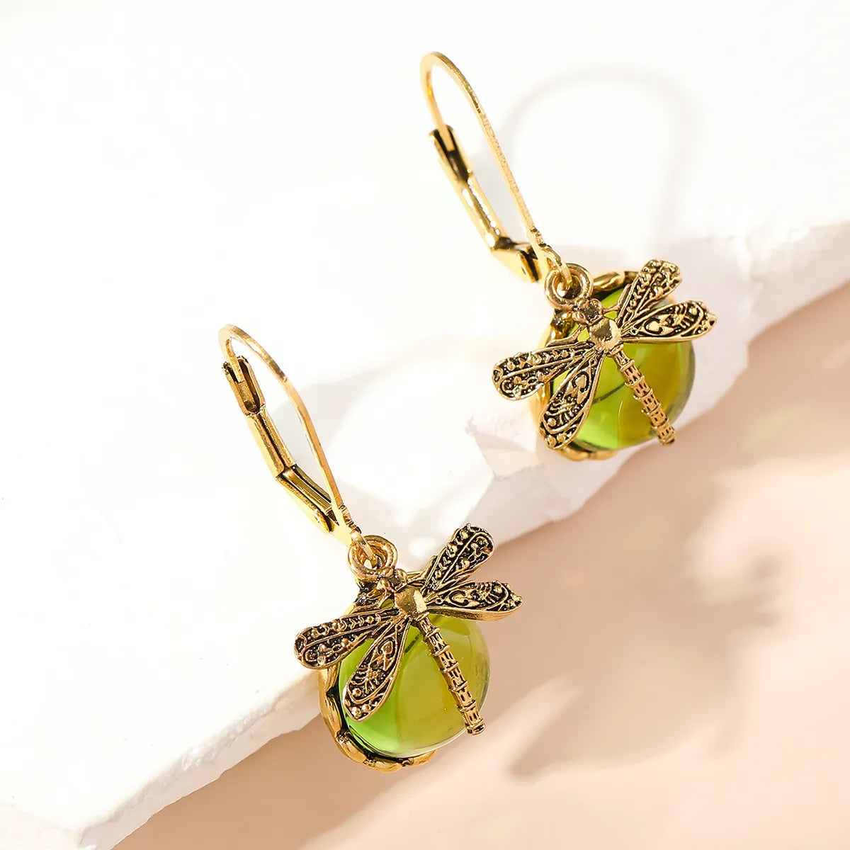 1 Pair Casual Ethnic Style Oval Dragonfly Plating Inlay Alloy Crystal Drop Earrings