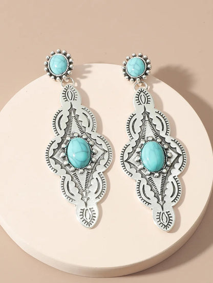 1 Pair Casual Ethnic Style Oval Plating Inlay Alloy Turquoise Drop Earrings