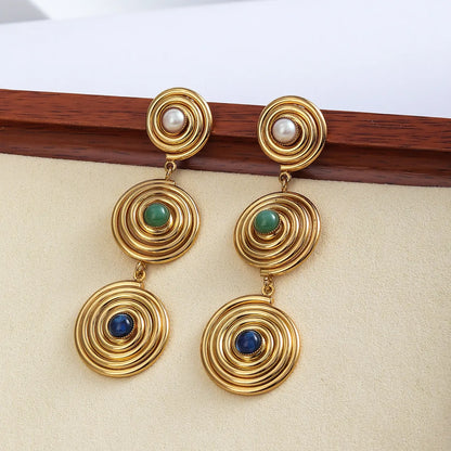 1 Pair Casual Ethnic Style Round Inlay Iron Artificial Gemstones Drop Earrings