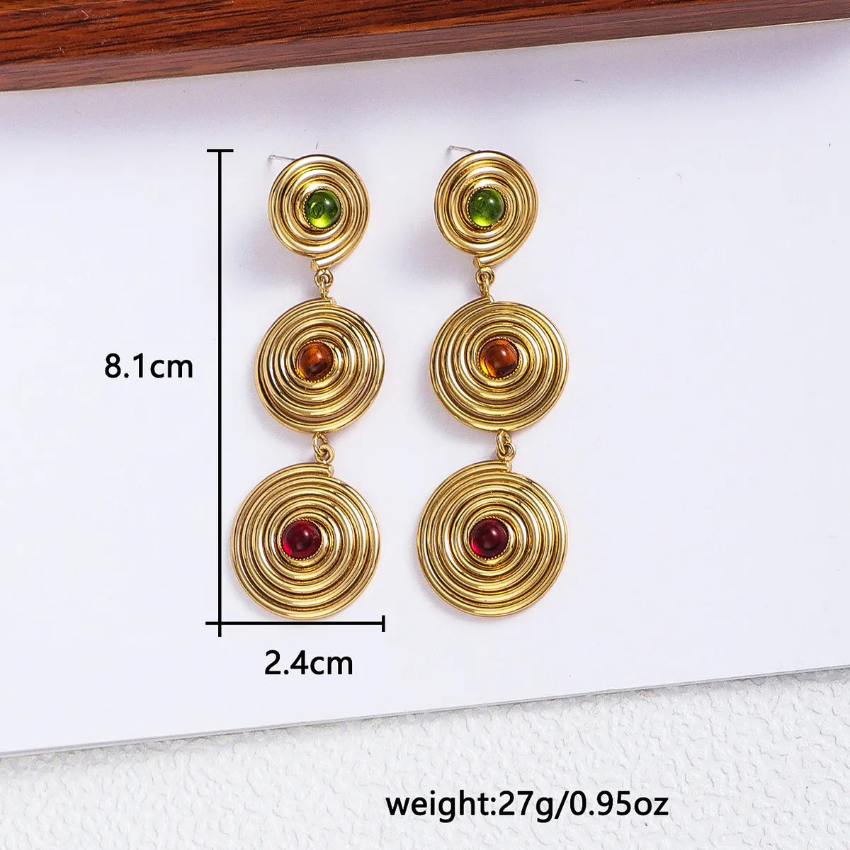 1 Pair Casual Ethnic Style Round Inlay Iron Artificial Gemstones Drop Earrings