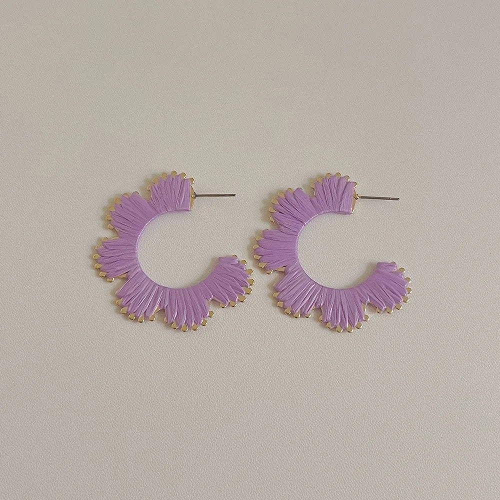 1 Pair Casual Ethnic Style Simple Style C Shape Flower Synthetic Fibre Alloy Ear Studs