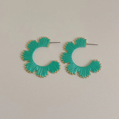 1 Pair Casual Ethnic Style Simple Style C Shape Flower Synthetic Fibre Alloy Ear Studs