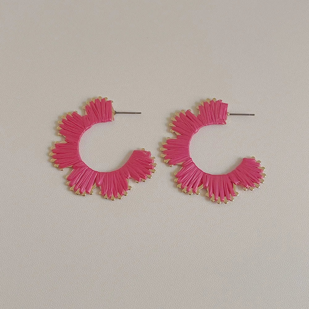 1 Pair Casual Ethnic Style Simple Style C Shape Flower Synthetic Fibre Alloy Ear Studs