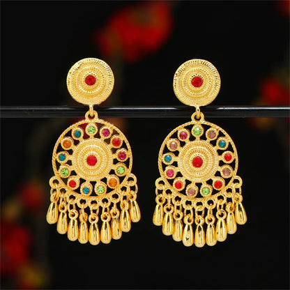 1 Pair Casual Ethnic Style Water Droplets Flower Inlay Alloy Rhinestones Drop Earrings