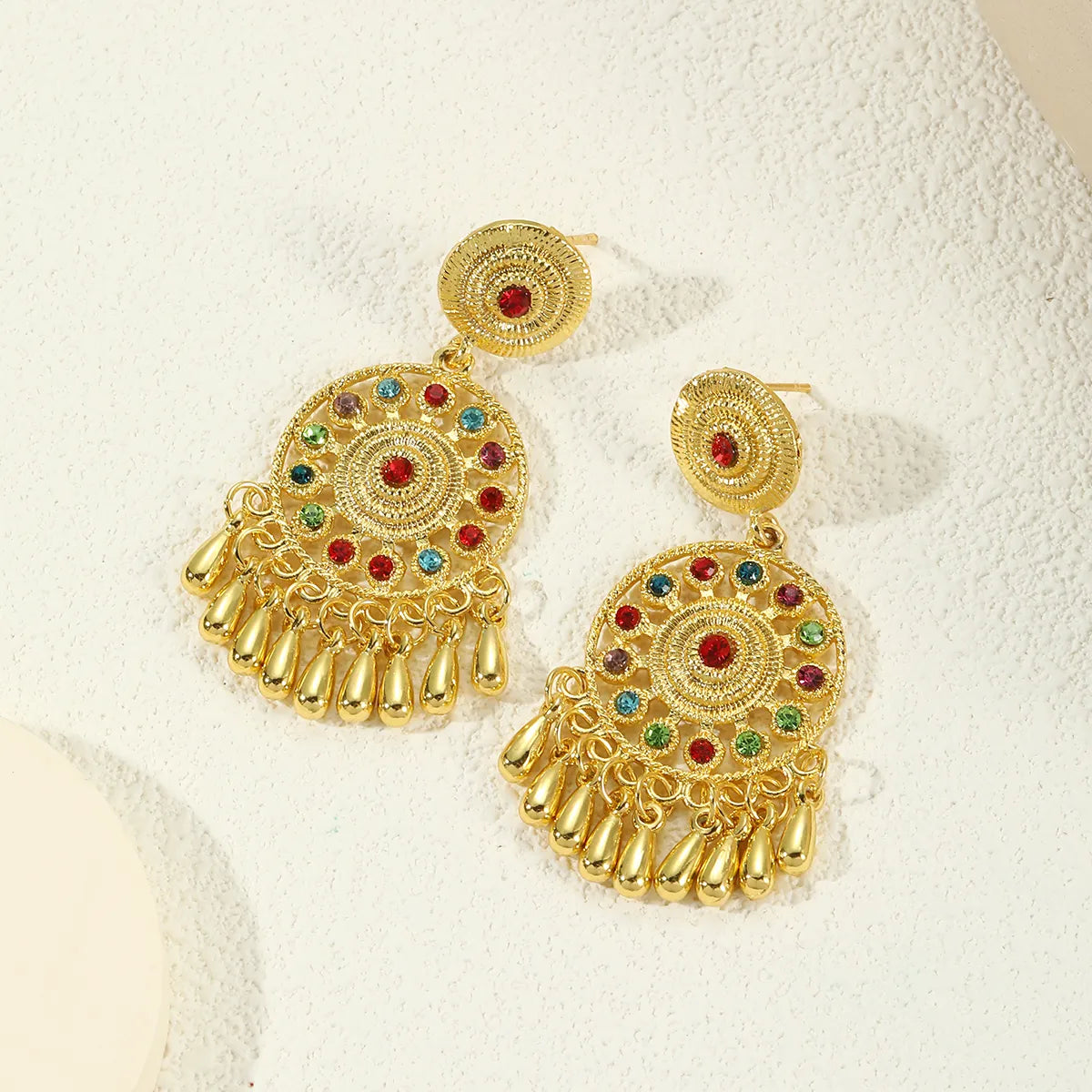 1 Pair Casual Ethnic Style Water Droplets Flower Inlay Alloy Rhinestones Drop Earrings