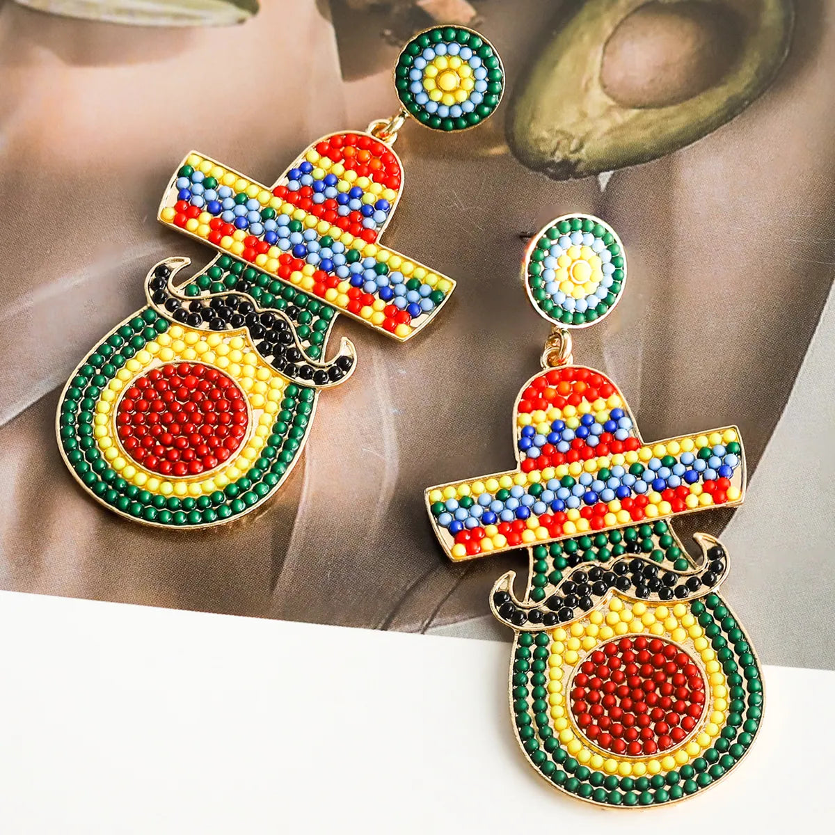 1 Pair Casual Exaggerated Ethnic Style Cactus Inlay Alloy Resin Drop Earrings