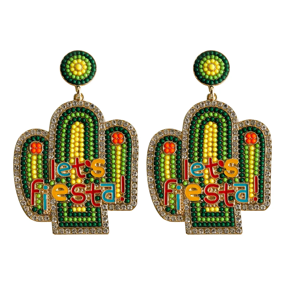 1 Pair Casual Exaggerated Ethnic Style Cactus Inlay Alloy Resin Drop Earrings