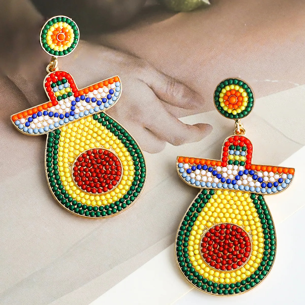 1 Pair Casual Exaggerated Ethnic Style Cactus Inlay Alloy Resin Drop Earrings