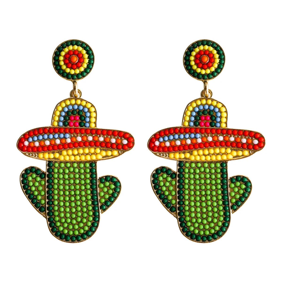 1 Pair Casual Exaggerated Ethnic Style Cactus Inlay Alloy Resin Drop Earrings