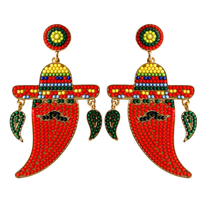 1 Pair Casual Exaggerated Ethnic Style Cactus Inlay Alloy Resin Drop Earrings