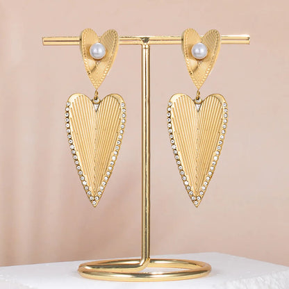 1 Pair Casual Exaggerated Heart Shape Plating Stainless Steel Drop Earrings